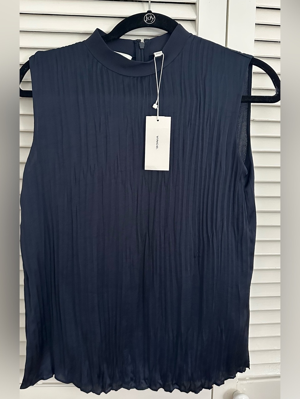 Vince Navy Sleeveless Pleated Mock Neck Camisole